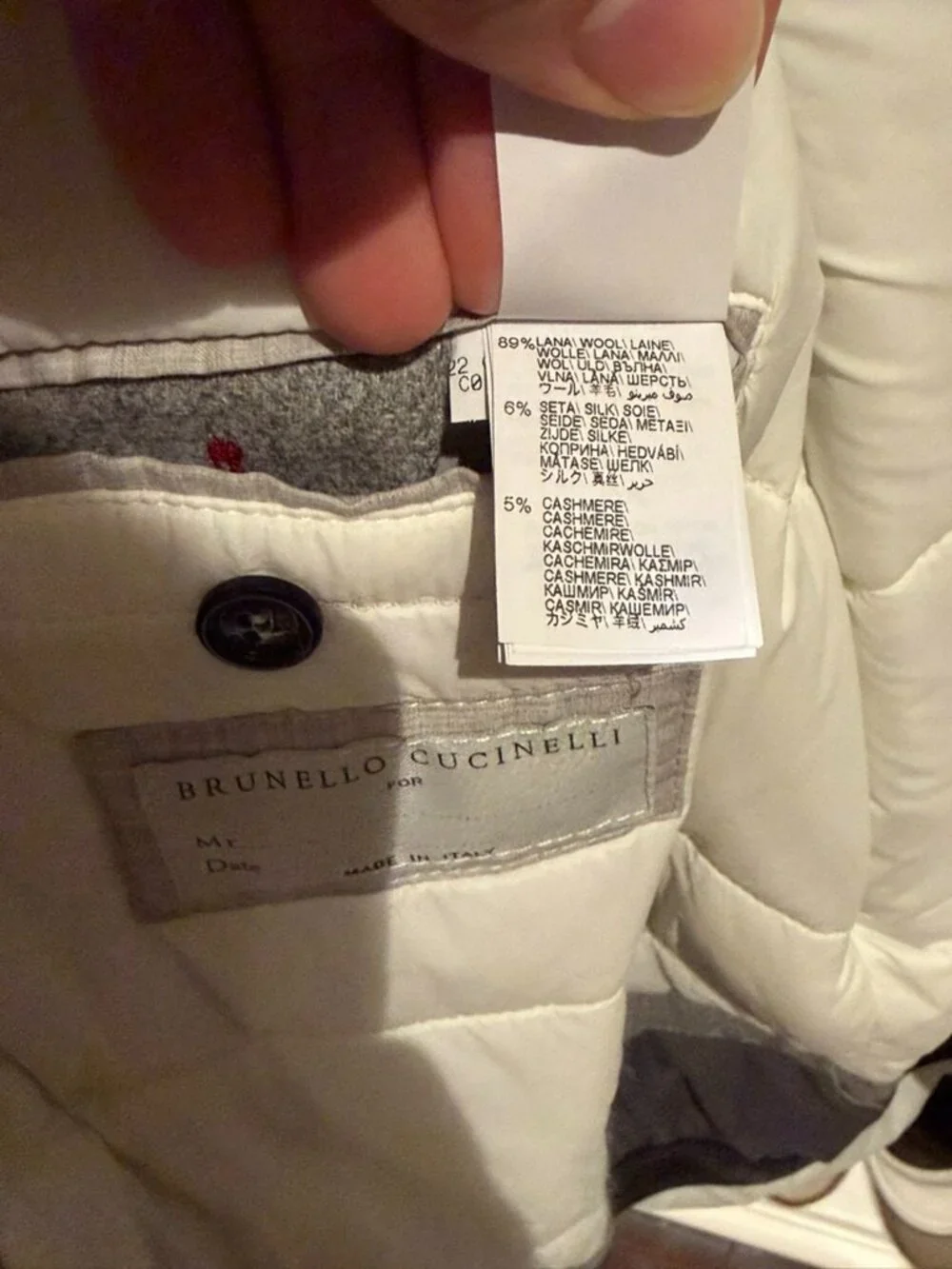 Brunello Cucinelli Grey and White Ski Jacket in Wool/Cashmere/Silk, men's size M